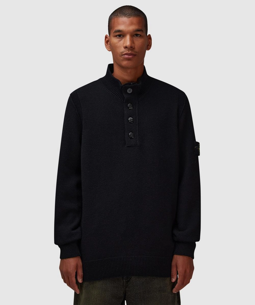 Stone Island Lambswool Half Button Sweater (Black - M) - Size M